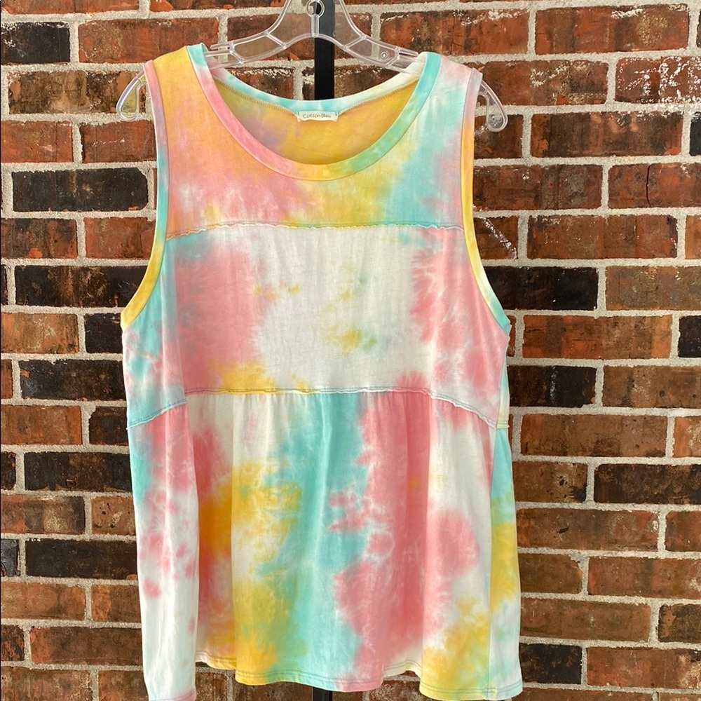 Cotton Bleu Colorful Tie-Dye Sleeveless Top XL